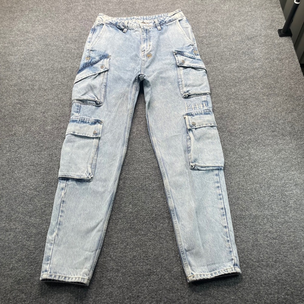 Ksubi Kith Cargo Jeans Women 26 Light Blue Denim Multi Pocket Tapered Pants